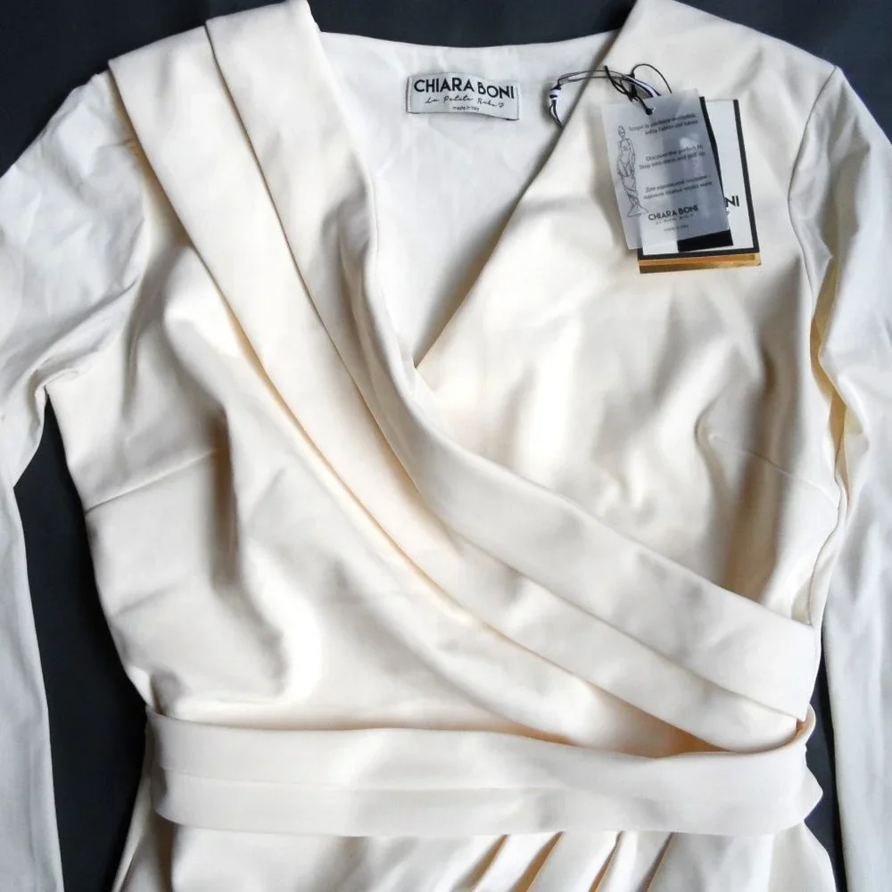 NWT$750 Chiara Boni La Petite Robe Jodene Pleated Wrap Midi Dress 46 10 - Picture 11 of 14